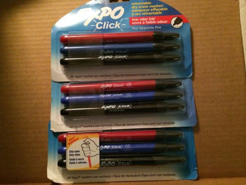 3 expo click retractable low odor fine tip dry erase colored markers lot of 3 for sale
