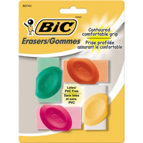 3 BIC Eraser w/Grip Asst Colors 4ct
