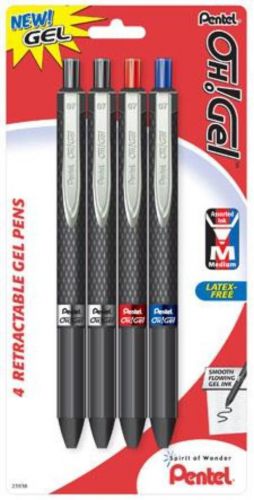 OH! Gel Retractable Gel Pen Medium Line Assorted Ink (2A/B/C) 4 Pack Carded