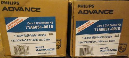 (2) philips advance 400w m59 metal halide core &amp; coil ballast kits 71a6051-001d for sale