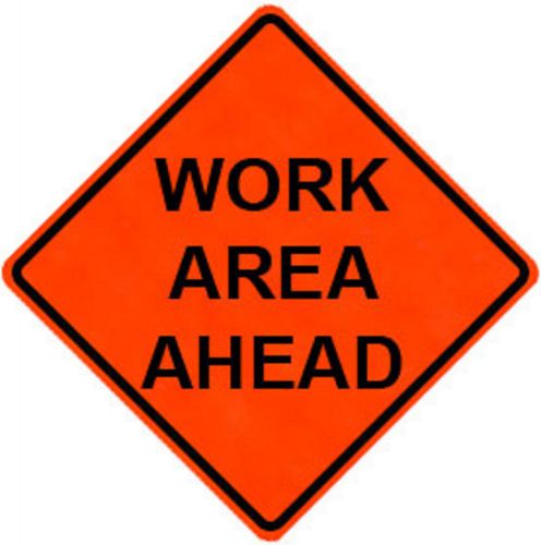 Work Area Ahead 48&#034; X 48&#034; Vinyl Fluorescent Roll Up Sign With Ribs