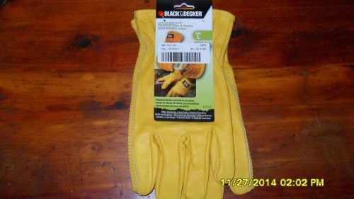 New Men&#039;s Size Large Black &amp; Decker Leather Work Gloves (Gold)