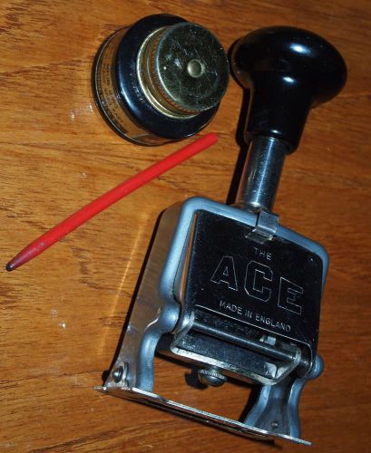 Vintage ace 6 wheel numbering machine + bates half ounce ink bottle for sale