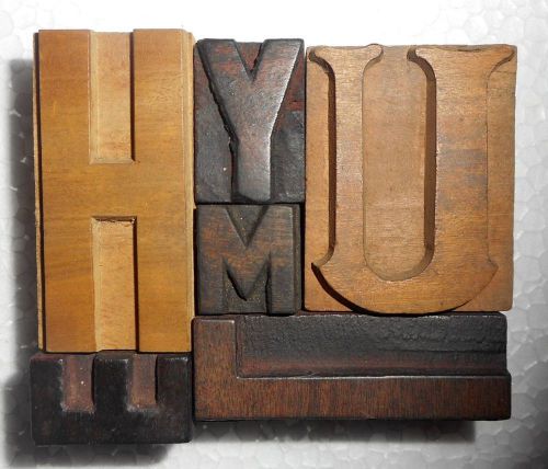 Vintage Letterpress Letter Wood Type Printers Block Lot Of 6 Collection.B761