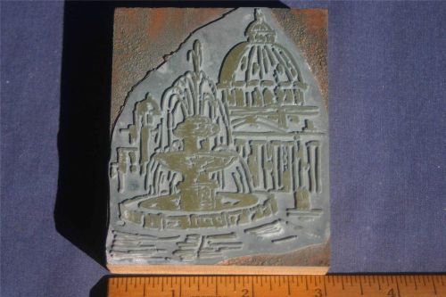 Letterpress Printing Block Plaza with Fountain Catherdral                 (003)