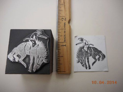 Printing Letterpress Printers Block, Cowboy riding Broncing Horse