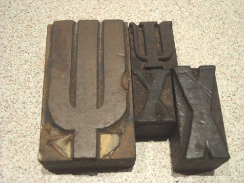 Greece 4 antique letters Xi Psi - Greek alphabet wood press printing blocks