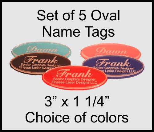 5 Oval Acrylic Business Employee Name Tags, set of 5 Acrylic Custom Name Tags