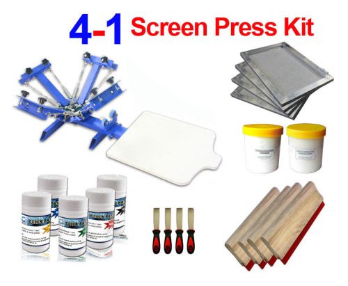 Low Cost 1 Station 4 Color Screen Press Pre-stretched Frame Squeegee Inks New