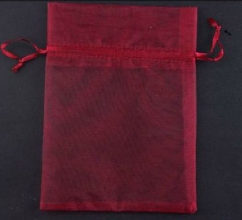 95-100pcs plain Gauze Organza Wedding Jewelry Bag party bag 7x9CM wine red