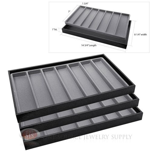 3 Wooden Sample Display Trays With 3 Divided 7 Slot Gray Tray Liner Inserts