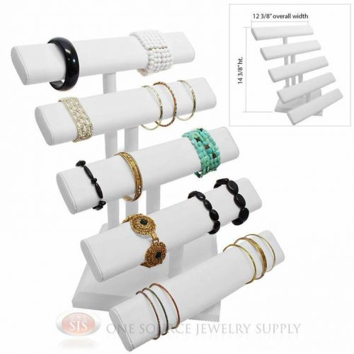 14 3/8&#034; white leather 5 tier t-bar oval jewelry bracelet display presentation for sale