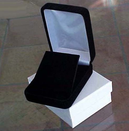 Two longer black velvet pendant and/or earring presentation flap gift boxes for sale