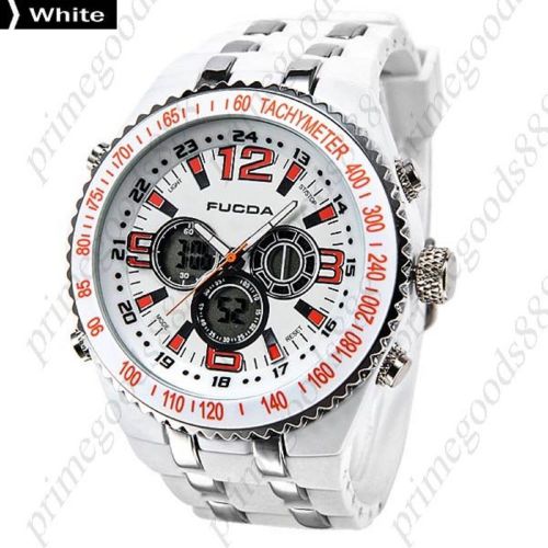 2 Time Zone Zones Round LCD Analog Digital Silica Gel  Wrist Wristwatch White