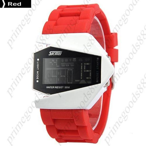 Waterproof LCD Sports Digital Sport Silica Gel Free Shipping Wristwatch in Red