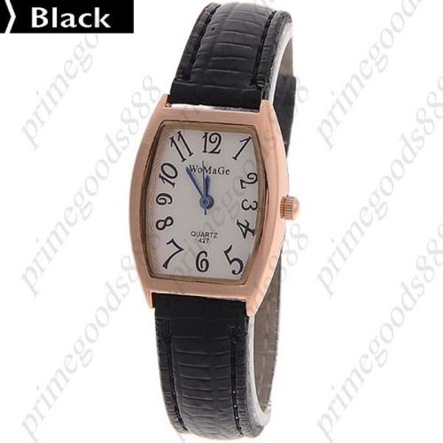 Synthetic Leather Strap Wrist Lady Ladies Quartz Wristwatch Women&#039;s Black