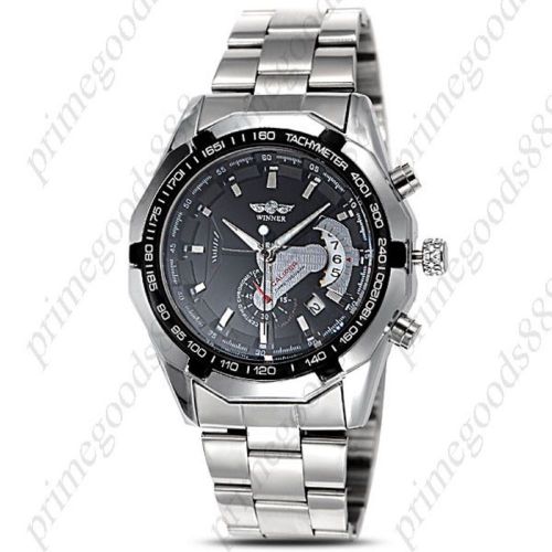 Silver Stainless Steel Analog Auto Automatic Mechanical Date Men&#039;s Wristwatch