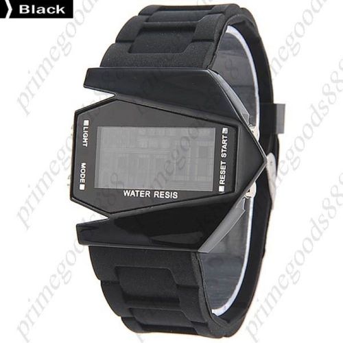 Airplane shaped digital silicone strap alarm calendar wrist wristwatch black for sale