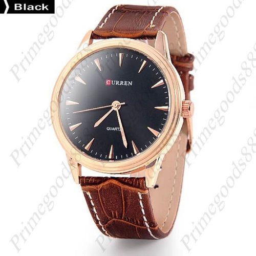 Genuine leather quartz round analog wrist men&#039;s wristwatch free shipping black for sale