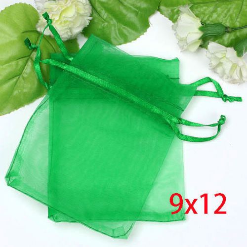 100Pcs Green Drawable Organza Wedding Gift Bags&amp;Pouches 9x12cm