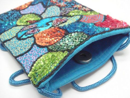 BLUE HANDMADE BUTTON SNAP TOP JEWELRY GIFT POUCH BAG #F-121F