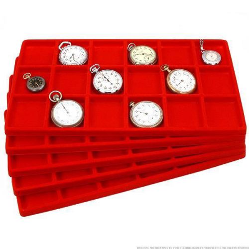 5 Red Jewelry Coin Display Travel Tray Inserts 18 Slot