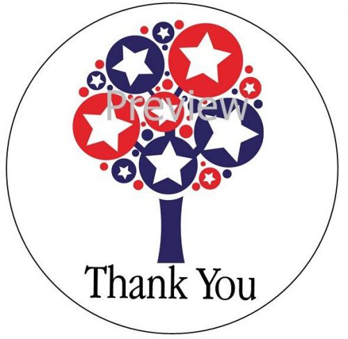 RED WHITE &amp; BLUE AMERICAN TREE #23 THANK YOU STICKER LABELS