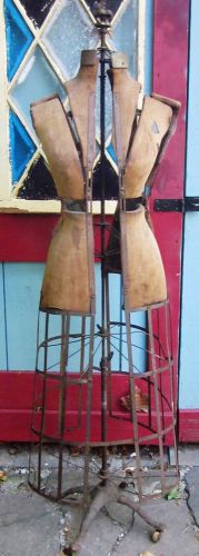 Antique adjustable acme mannequin dress form w wire hoop skirt