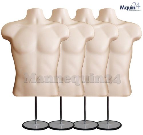 4 flesh male torso mannequin forms w/4 stands +4 hanging hooks man&#039;s clothings for sale