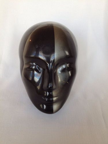Contemporary Black Silver High Gloss Robot Abstract Mannequin Head Bust 7.5&#034; T