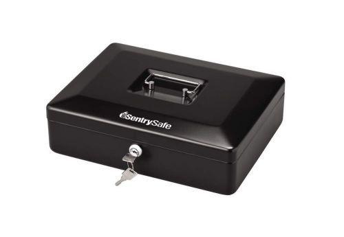Sentry small black cash box with privacy key lock&amp; convenient fold away handle for sale