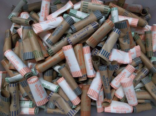 Large lot: 300+ Coin Wrappers Rollers Assorted Quarters Dimes Nickels &amp; Pennies