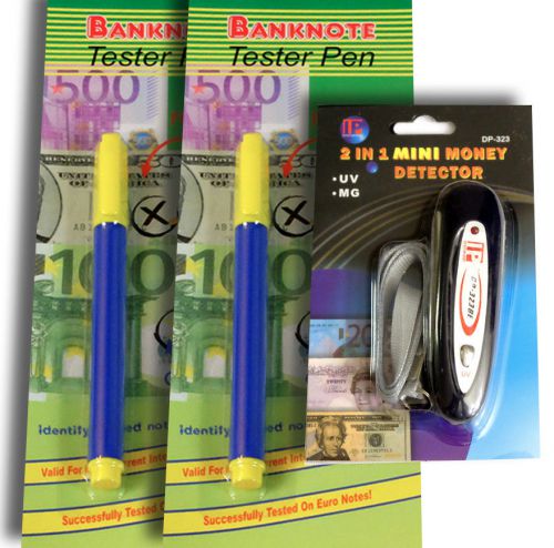 UV Magnetic Ultraviolet Fake Money Detector Counterfeit Checker + 2 tester pens