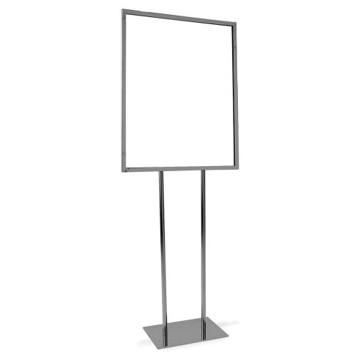 Bulletin sign holder w/ flat base, holds 22&#034;w x 28&#034;h card; height 60&#034;, chrome for sale
