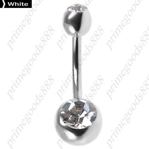 Rhinestones Belly Button Ring Jewelry Lady Girl Piercing Body Art Barbell White