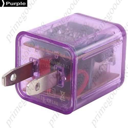 US Plug 2.1A 1A Double USB Transparent Travel Charge Charger Chargers Purple