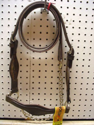 Cow size livestock leather fancy scalloped show halter control chain lead sale! for sale