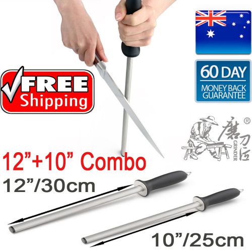 12&#034;+10&#034; combo deal professional diamond knife sharpening steel sharpener oval for sale