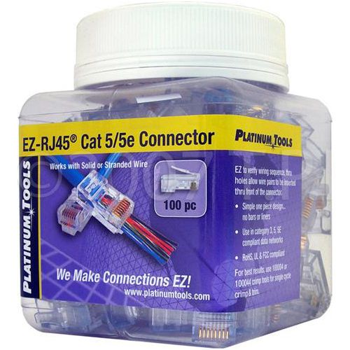 Platinum tools 202003j 100-pc jar ez-rj cat 5/5e connectors for sale