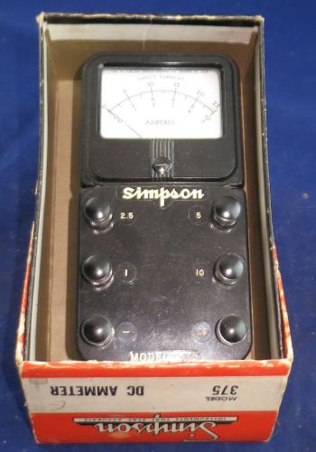 Simpson DC Ammeter Model 375, 0-25A, Excellent Condition in Original Box