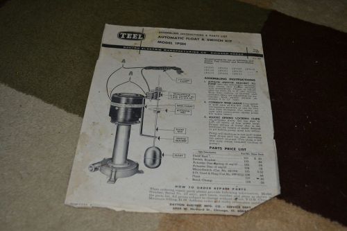 Teel 1p504 automatic float &amp; switch kit assembly instructions &amp; parts list 1966 for sale