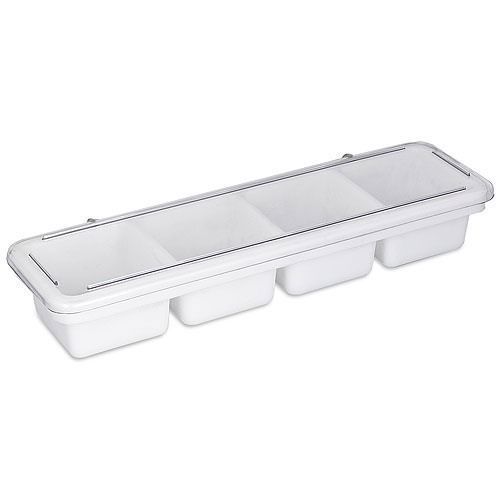 Condiment tray 4 compartment plastic caddy dispenser white for fruit veggie bar for sale