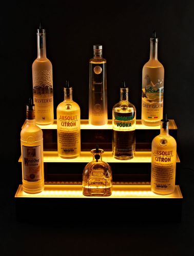 3 Tier 48&#034; led lighted liquor shelves bottle display, 3 step bottle display