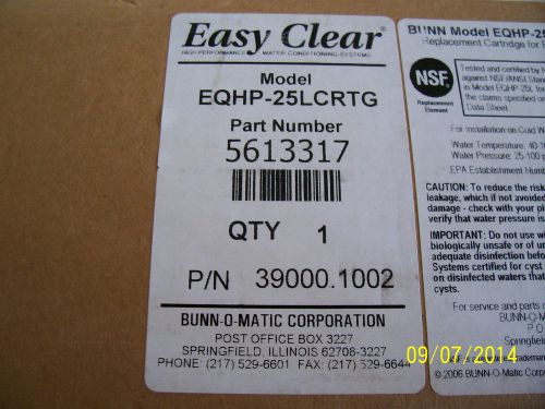 Bunn Easy Clear filter cartridge PN 25LCRTB