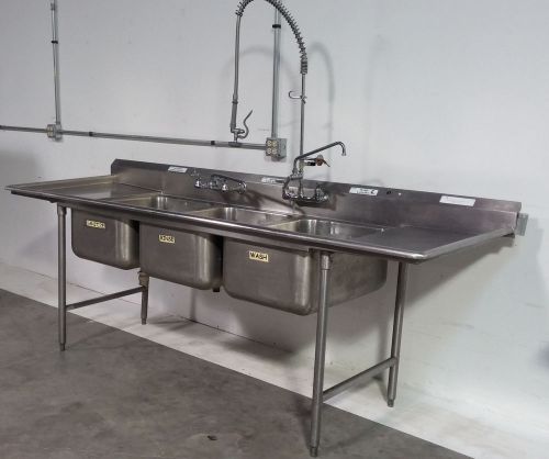 3 Compartment Commercial Sink With 2 Faucets Including Pre-Rinse Pull Out Faucet