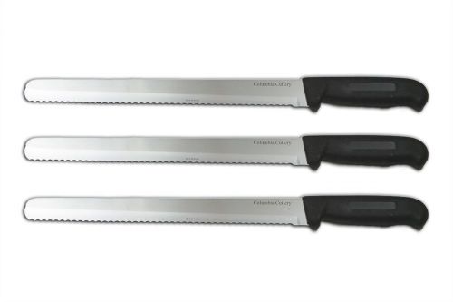 3 Columbia Cutlery 12” Serrated Bread Knives -  Black Fibrox Handle New!!