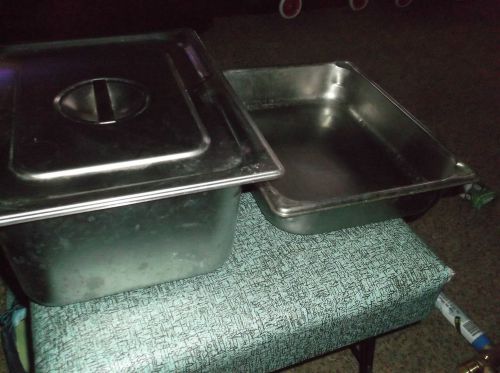 2COMMERCIAL STAINLESS STEAM TABLE PANs 1/2 X 3&#034; and 6&#034; Deep   + 1 LID GOOD USED