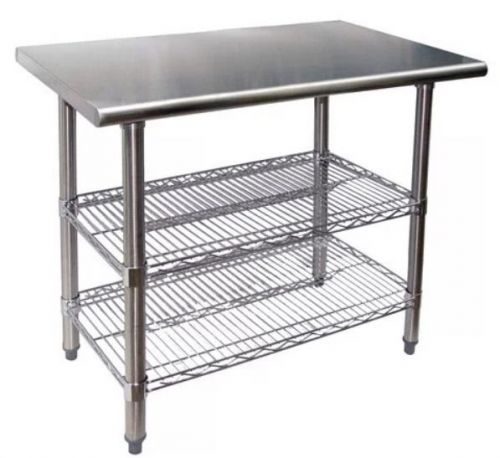 Stainless steel work table 30 x 30 w/ 2 adjustable 24x24 chrome wire undershelf for sale