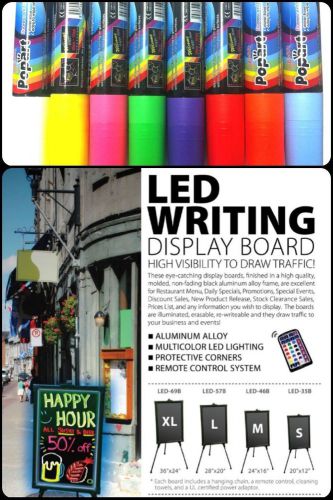 Flashing LED Writing Board Menu Sign Fluorescent  W/Remote and Markers - X-Large