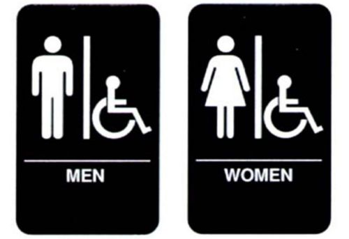 Men Womens Restroom Sign Set ADA Braille Accessible Handicapped Signs Black  NEW